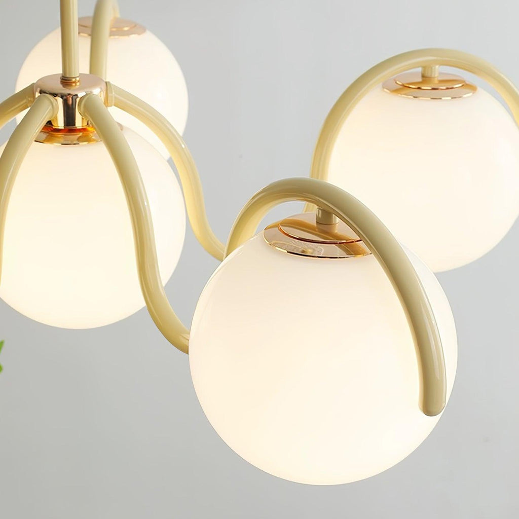 Lustra Chandelier en Verre Blanc avec Globes et Cadre Courbé - Neutralighting