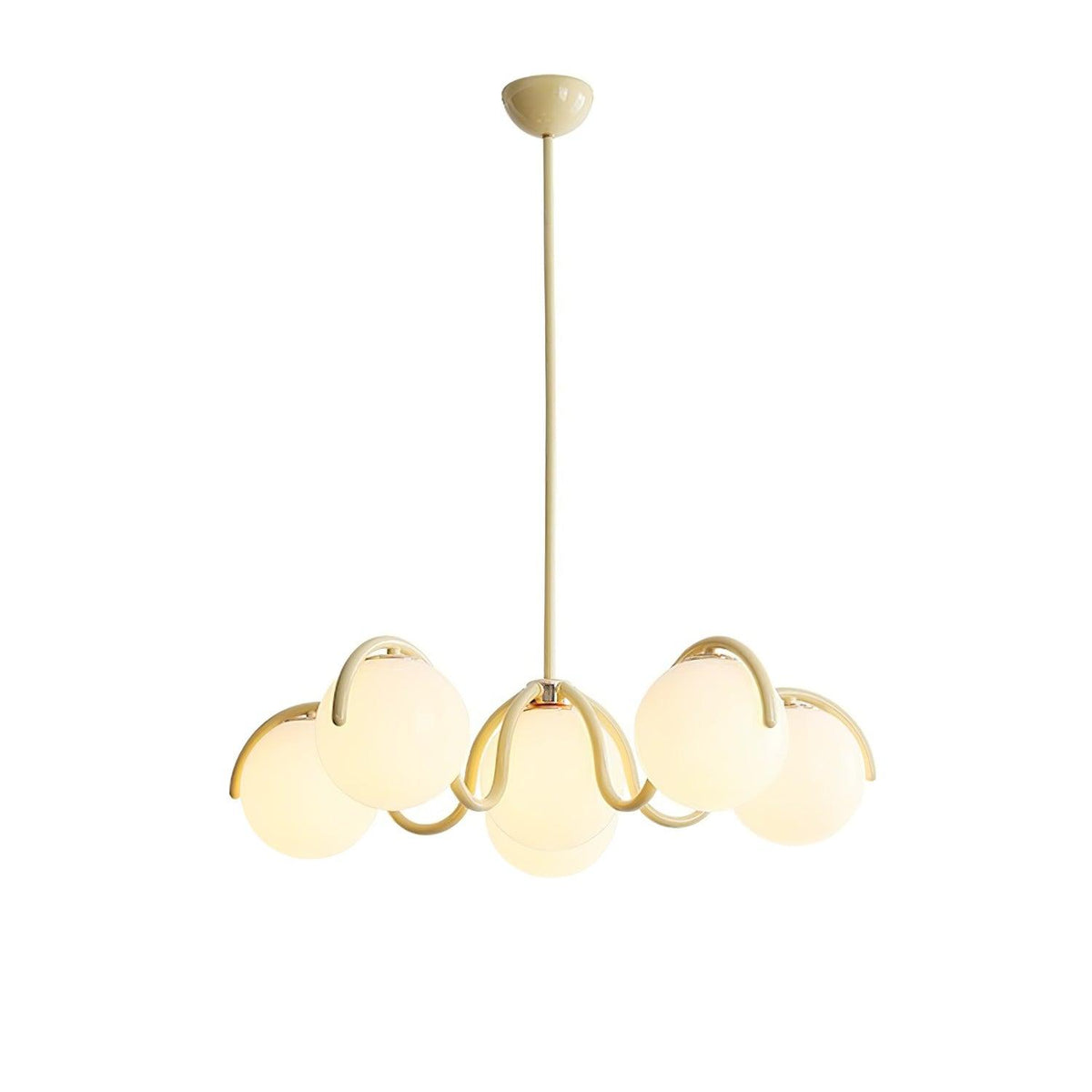 Lustra Chandelier en Verre Blanc avec Globes et Cadre Courbé - Neutralighting