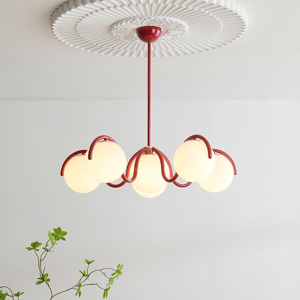 Lustra Chandelier en Verre Blanc avec Globes et Cadre Courbé - Neutralighting
