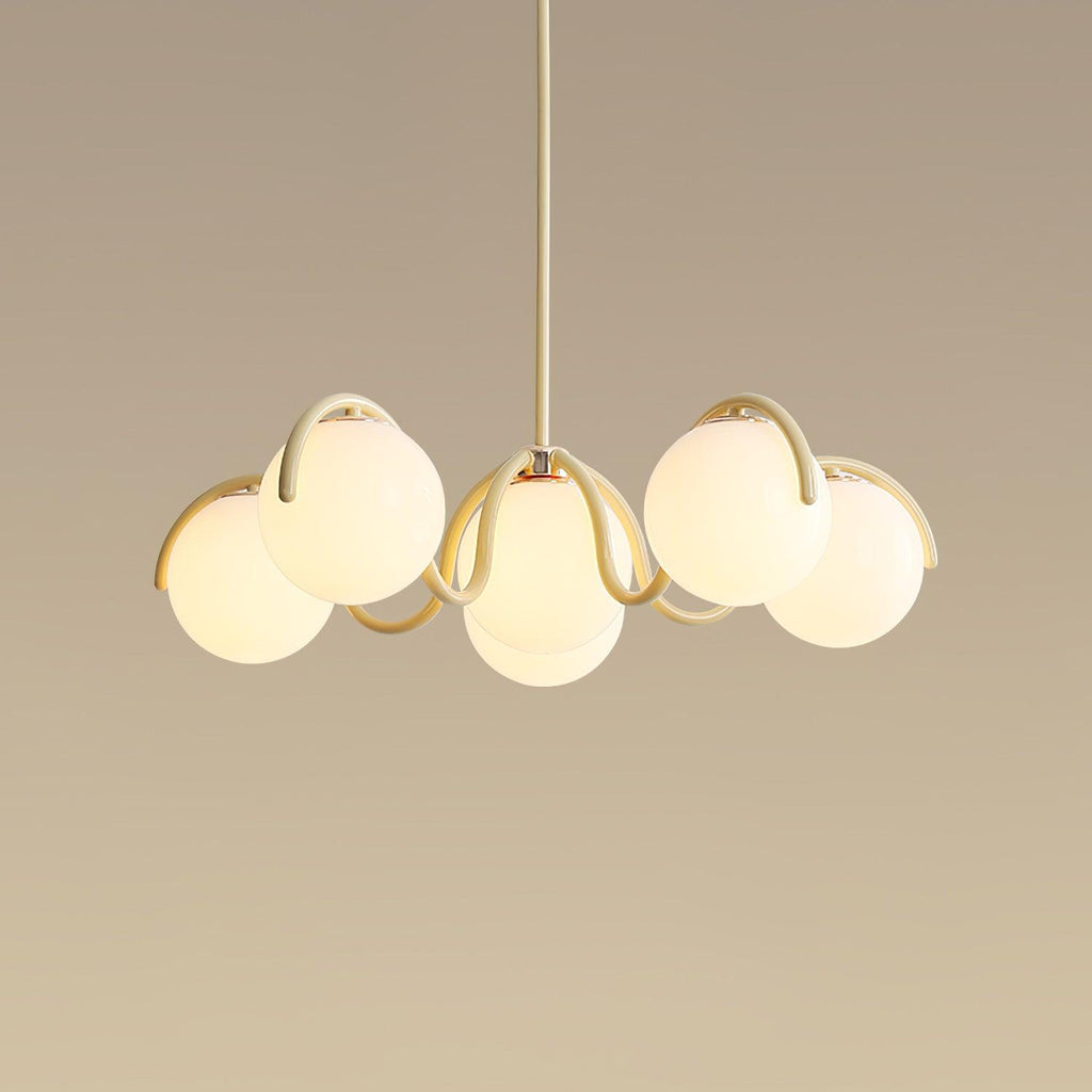 Lustra Chandelier en Verre Blanc avec Globes et Cadre Courbé - Neutralighting