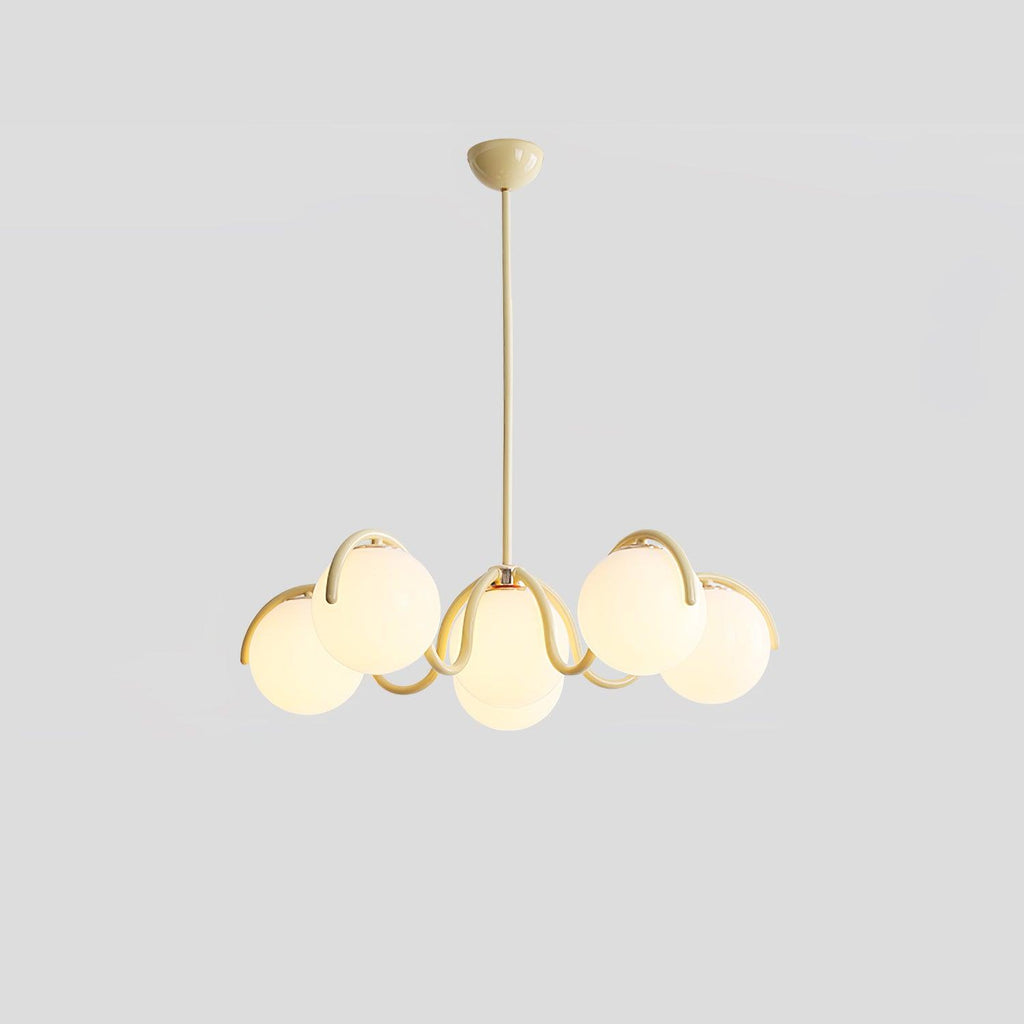 Lustra Chandelier en Verre Blanc avec Globes et Cadre Courbé - Neutralighting