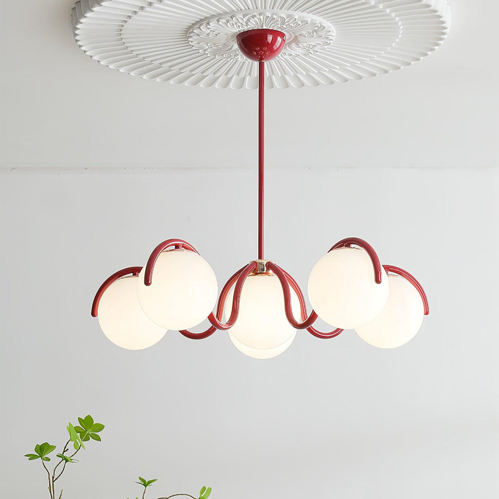 Lustra Chandelier en Verre Blanc avec Globes et Cadre Courbé - Neutralighting