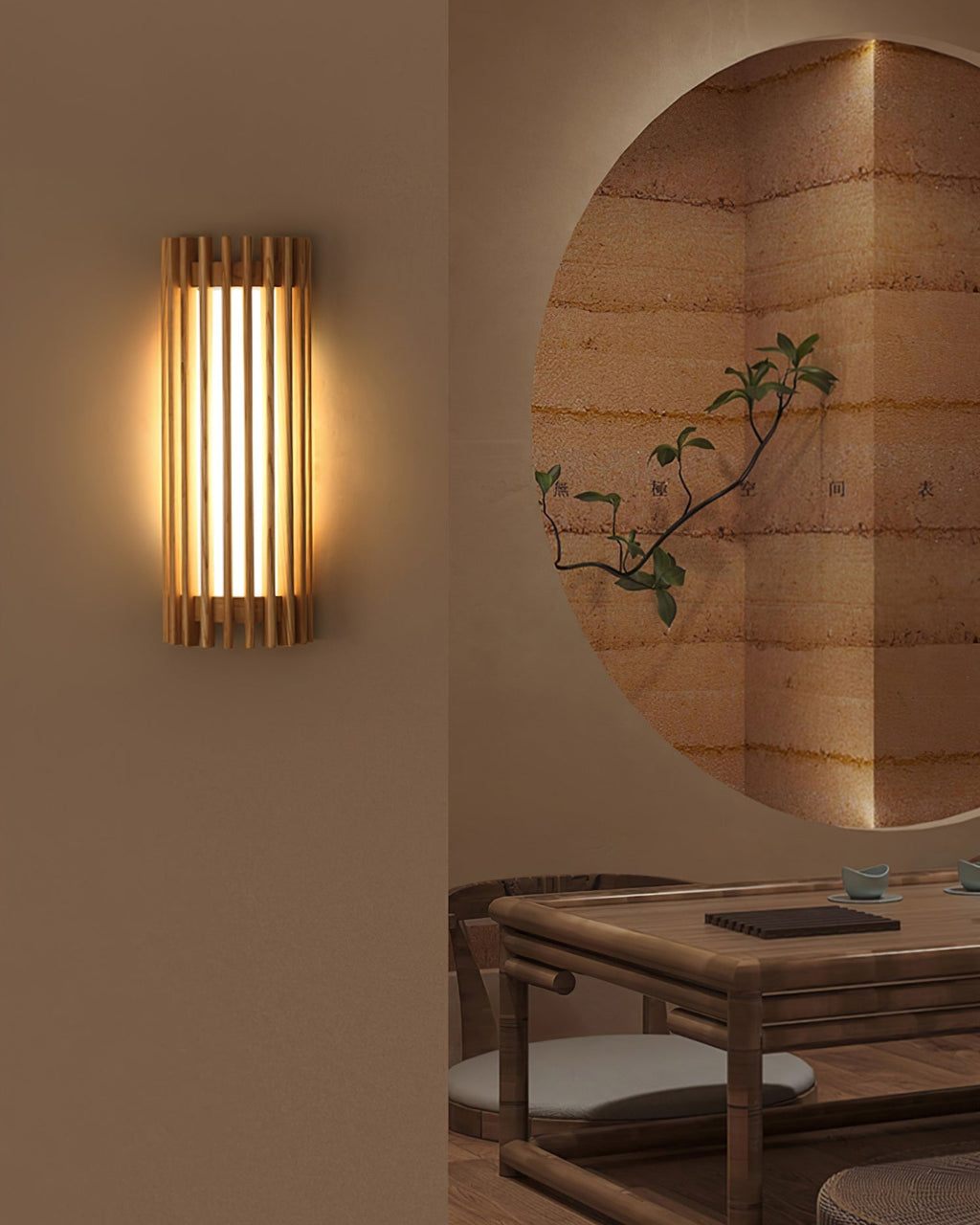Veyno Lampe murale à lattes en bois - Neutralighting