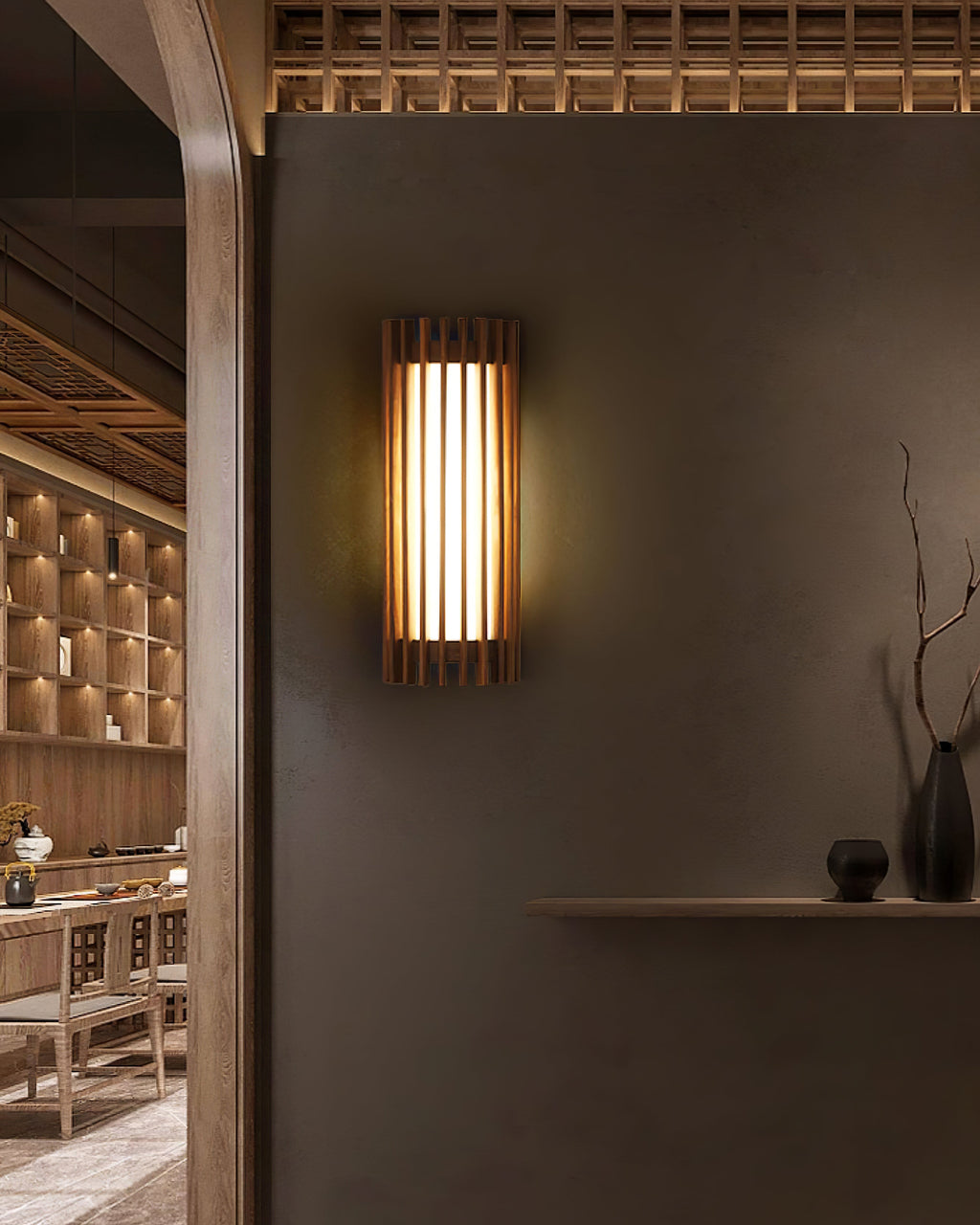 Veyno Lampe murale à lattes en bois - Neutralighting