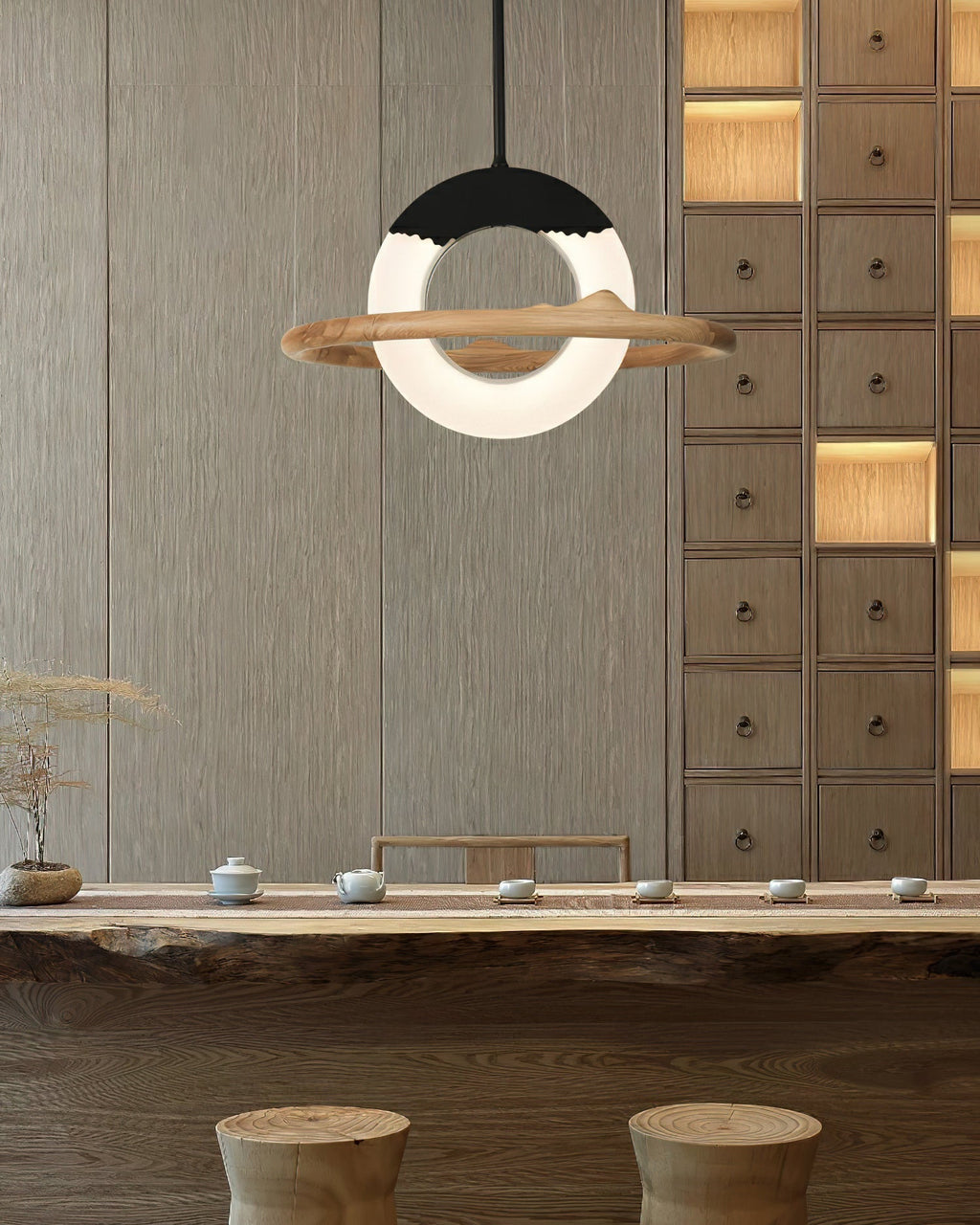 Mytalan Circulaire Acrylique Bois Pendentif Lumière - Neutralighting