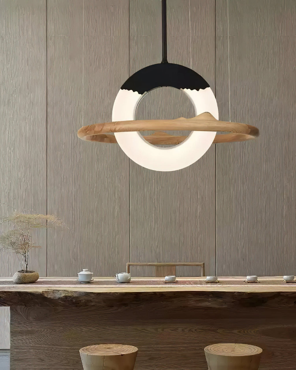 Mytalan Circulaire Acrylique Bois Pendentif Lumière - Neutralighting