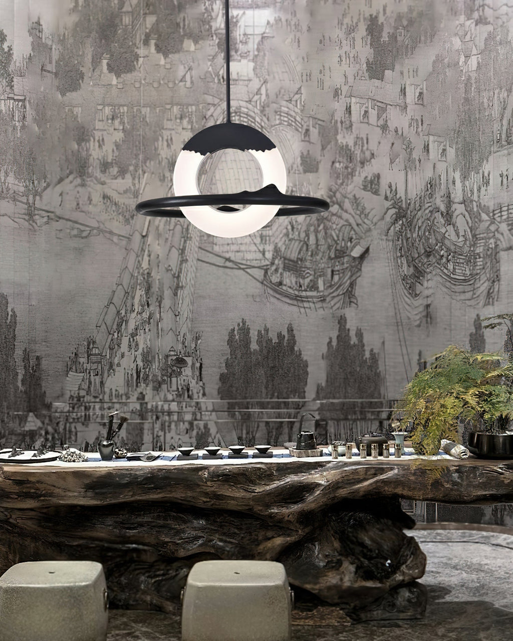 Mytalan Circulaire Acrylique Bois Pendentif Lumière - Neutralighting