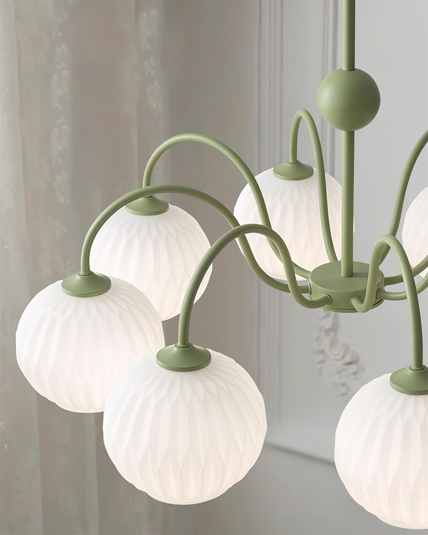 Lustra Chandelier Moderne à 8 Lumières en Verre Ridé Vert - Neutralighting
