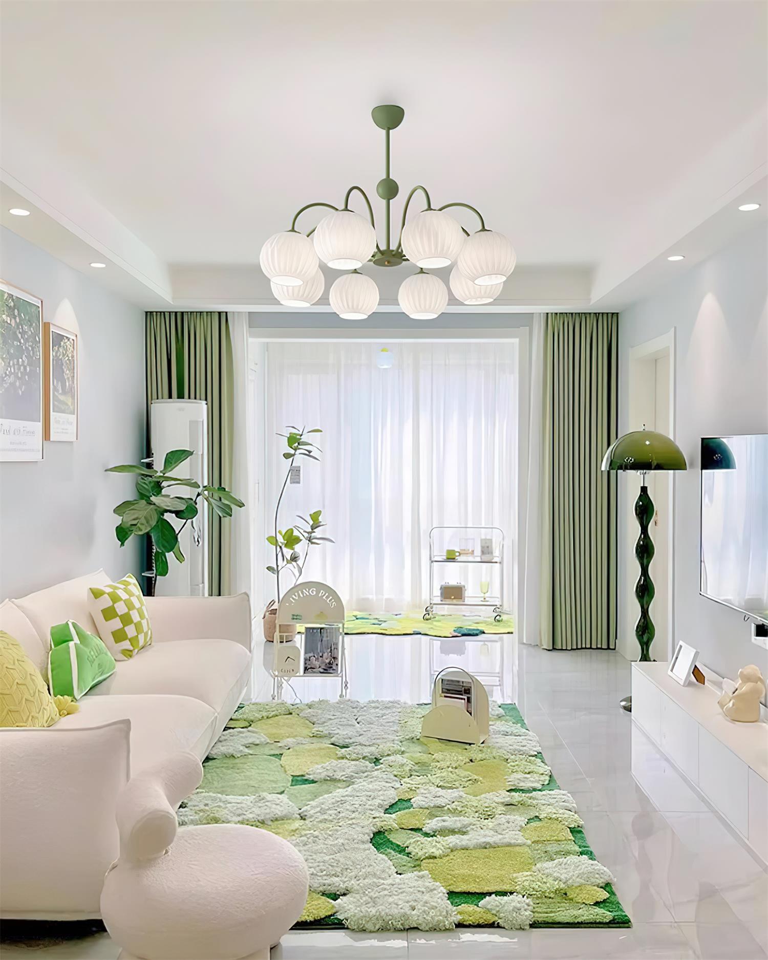 Lustra Chandelier Moderne à 8 Lumières en Verre Ridé Vert - Neutralighting