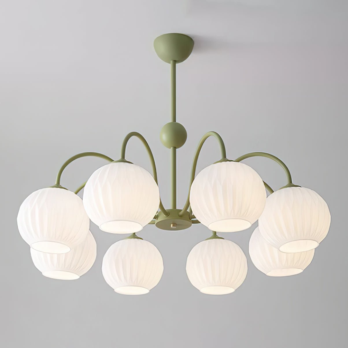 Lustra Chandelier Moderne à 8 Lumières en Verre Ridé Vert - Neutralighting