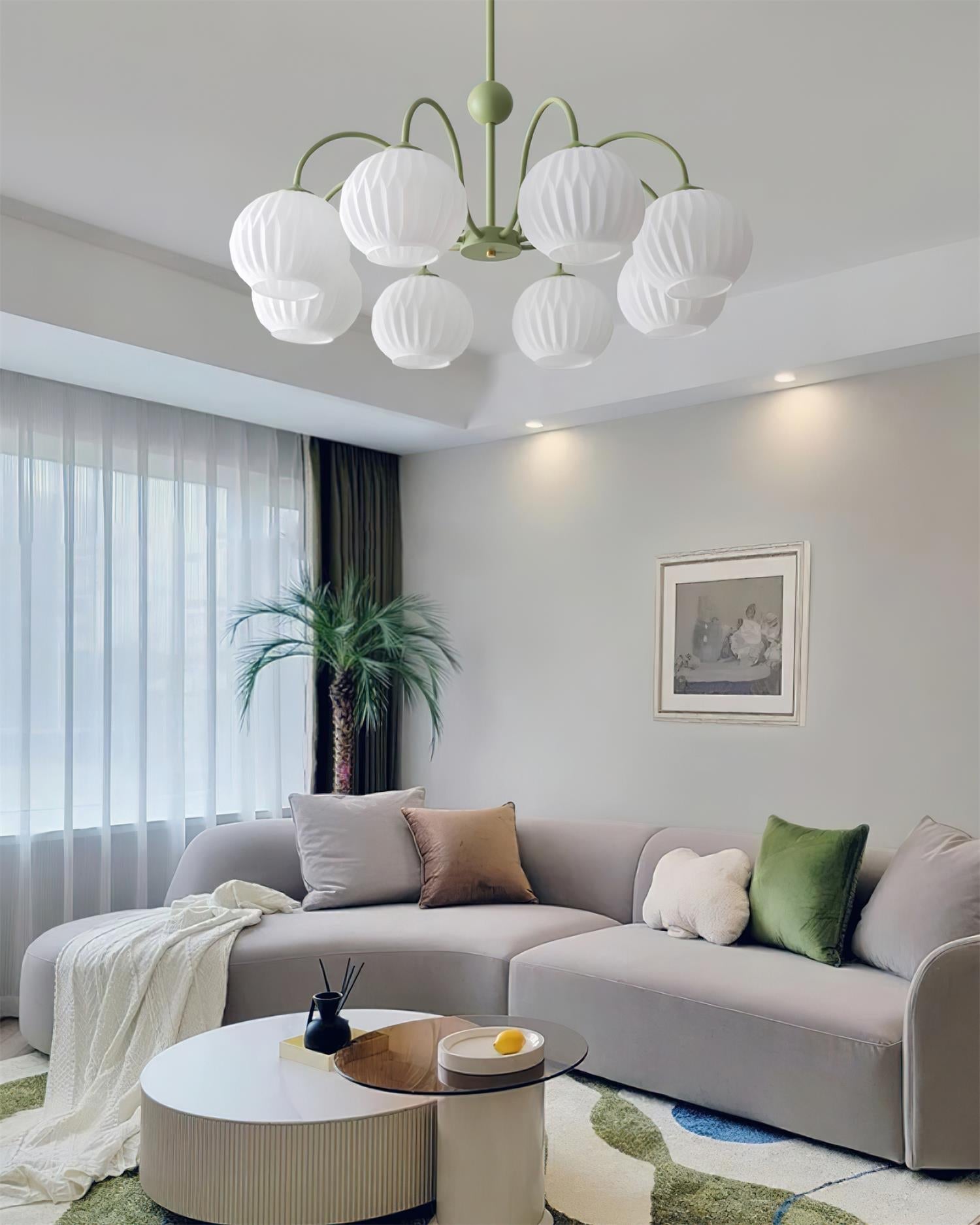 Lustra Chandelier Moderne à 8 Lumières en Verre Ridé Vert - Neutralighting
