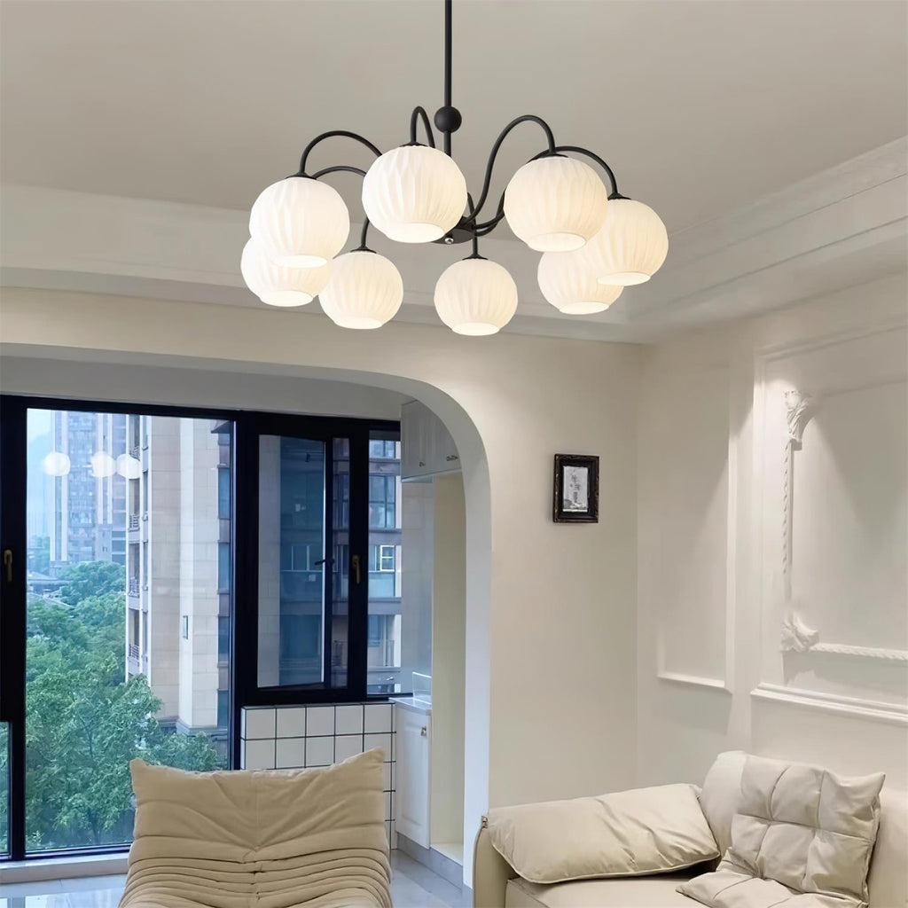 Lustra Chandelier Moderne à 8 Lumières en Verre Ridé Vert - Neutralighting