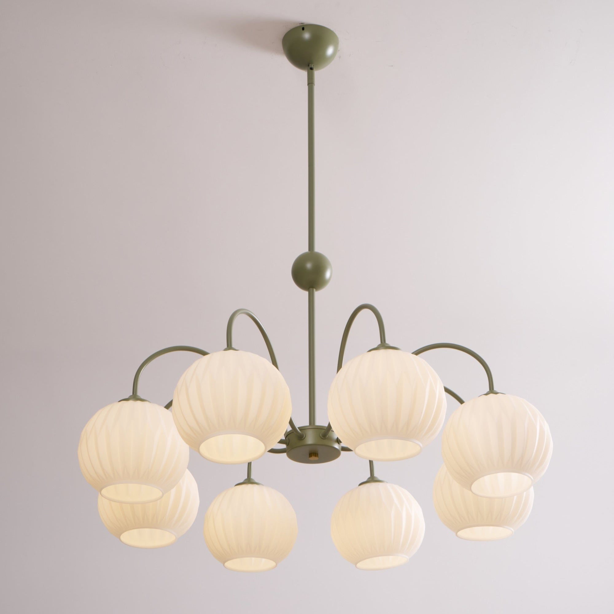 Lustra Chandelier Moderne à 8 Lumières en Verre Ridé Vert - Neutralighting