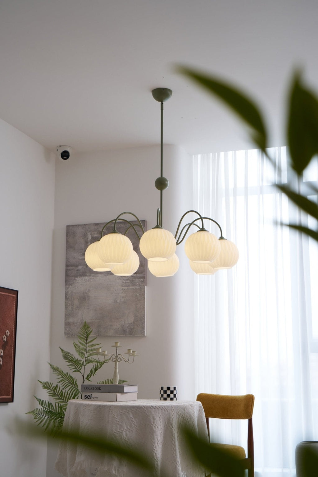 Lustra Chandelier Moderne à 8 Lumières en Verre Ridé Vert - Neutralighting