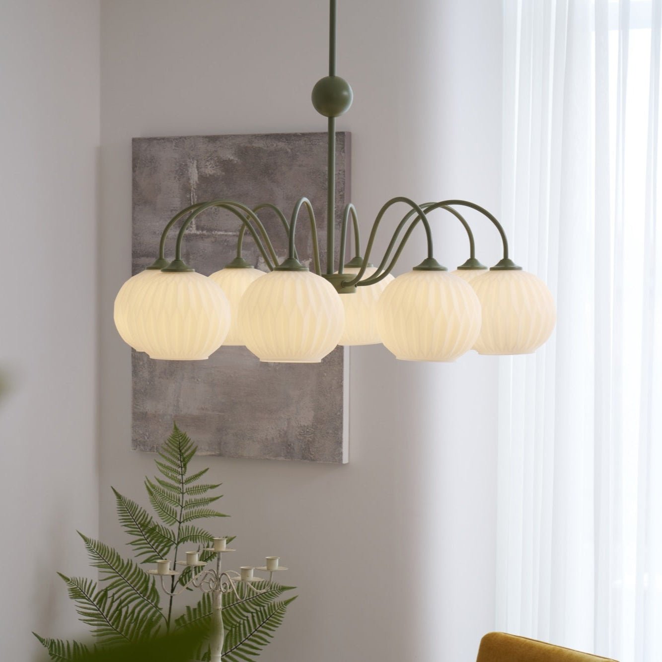Lustra Chandelier Moderne à 8 Lumières en Verre Ridé Vert - Neutralighting