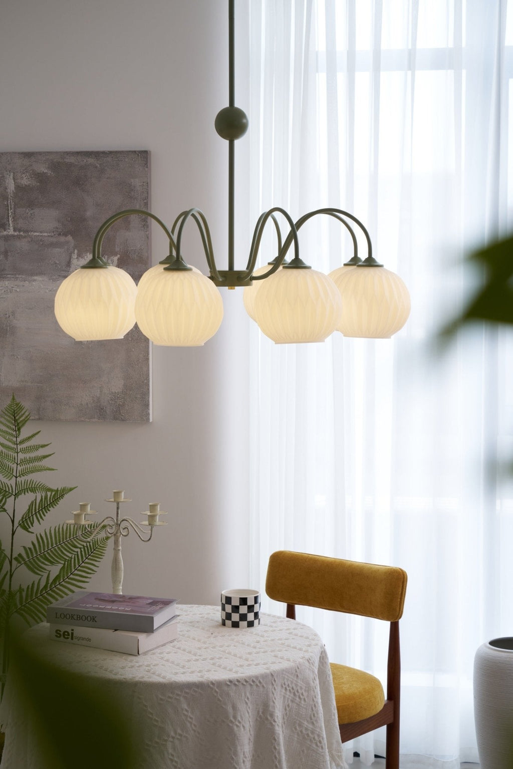Lustra Chandelier Moderne à 8 Lumières en Verre Ridé Vert - Neutralighting