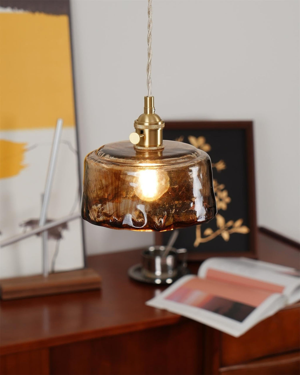 Amberlyn Lampe Pendante Verre Ambre Vintage - Neutralighting