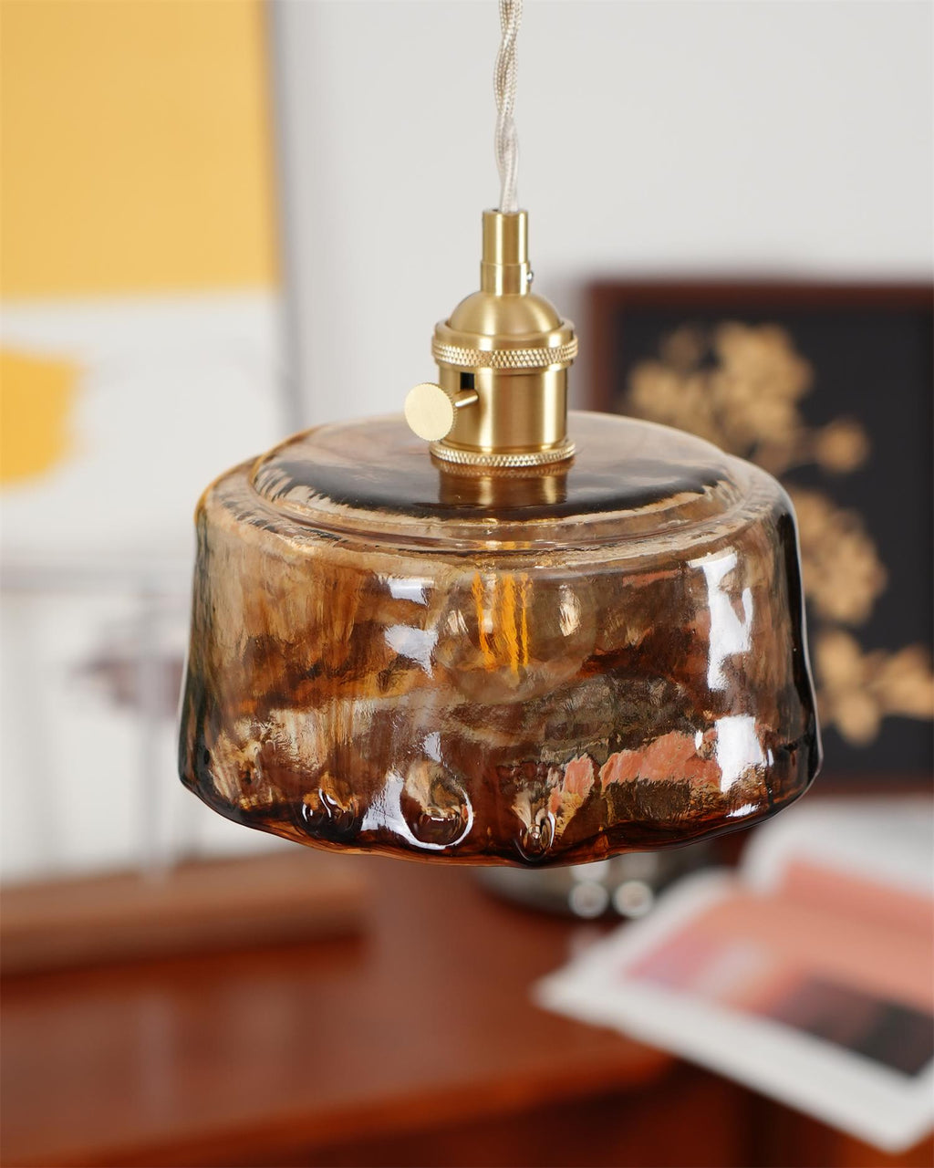 Amberlyn Lampe Pendante Verre Ambre Vintage - Neutralighting