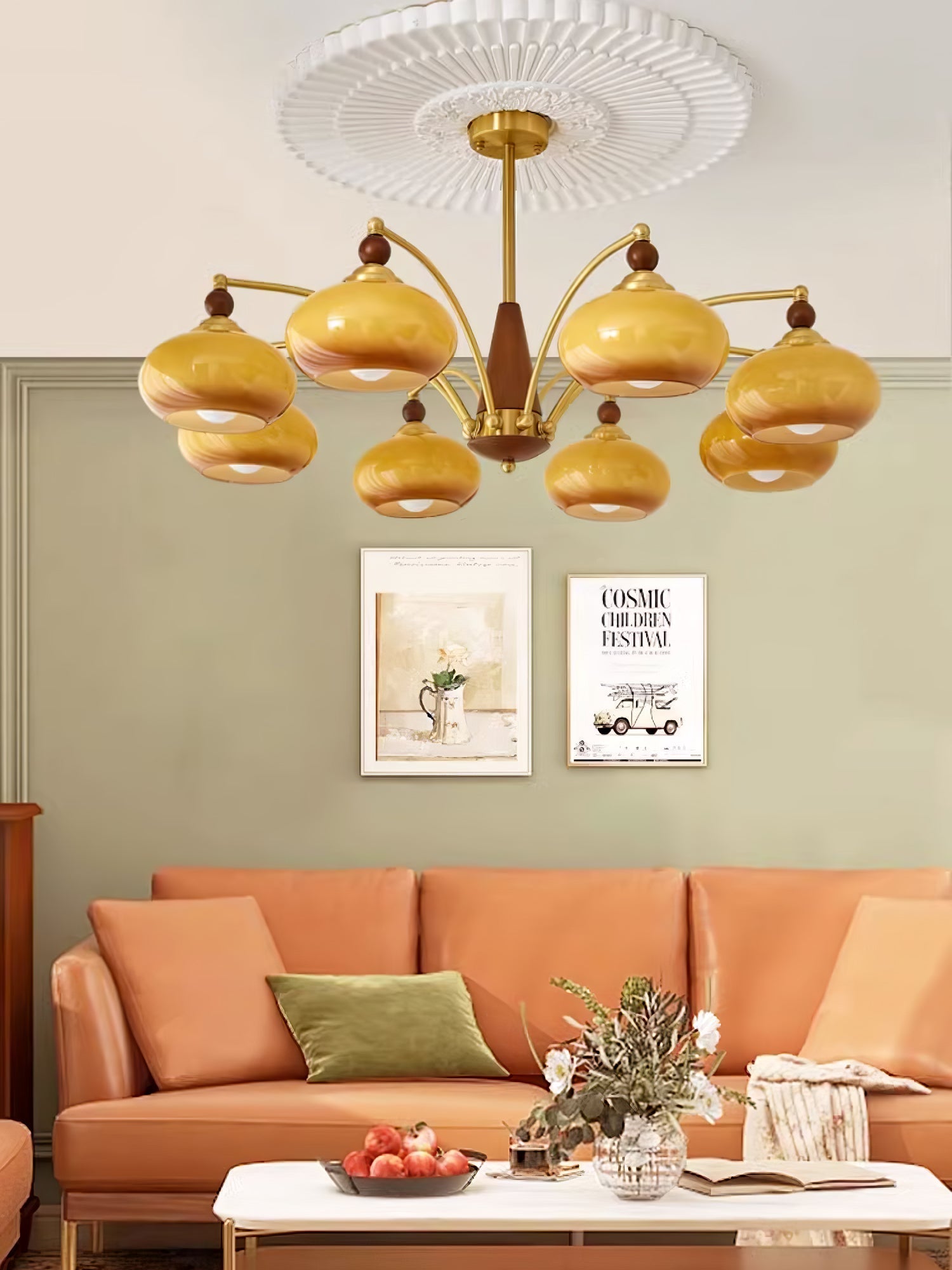 Lustra Suspension Rétro en Verre Jaune et Laiton - Neutralighting