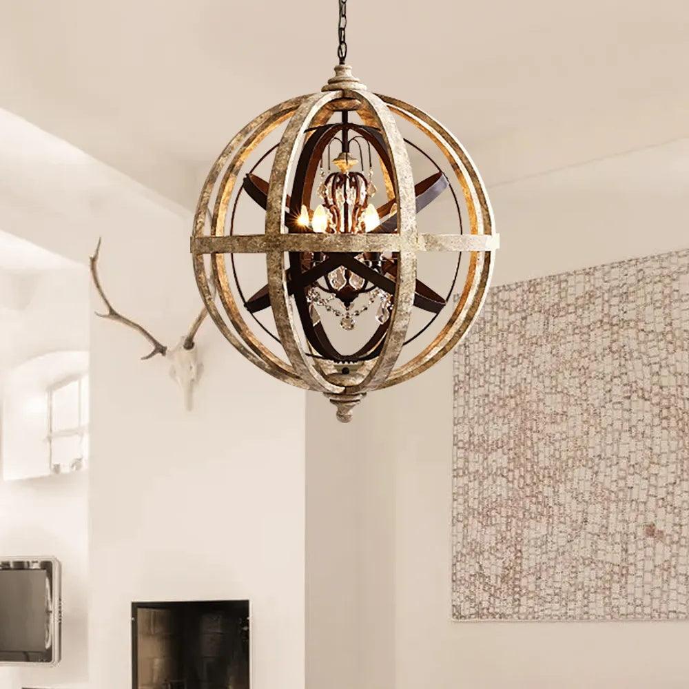 Lustra Chandelier Globe Rétro avec Bois Vieilli - Neutralighting