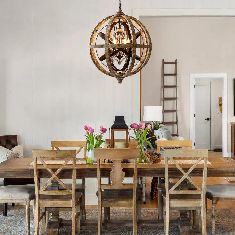 Lustra Chandelier Globe Rétro avec Bois Vieilli - Neutralighting