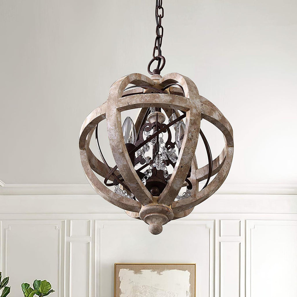 Lustra Chandelier Globe Rétro avec Bois Vieilli - Neutralighting