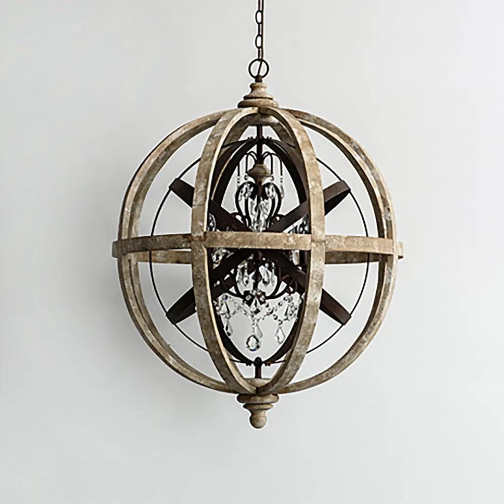 Lustra Chandelier Globe Rétro avec Bois Vieilli - Neutralighting