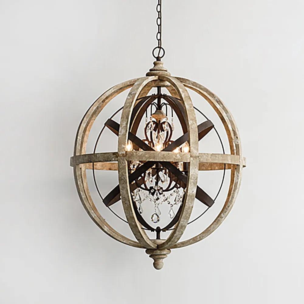 Lustra Chandelier Globe Rétro avec Bois Vieilli - Neutralighting