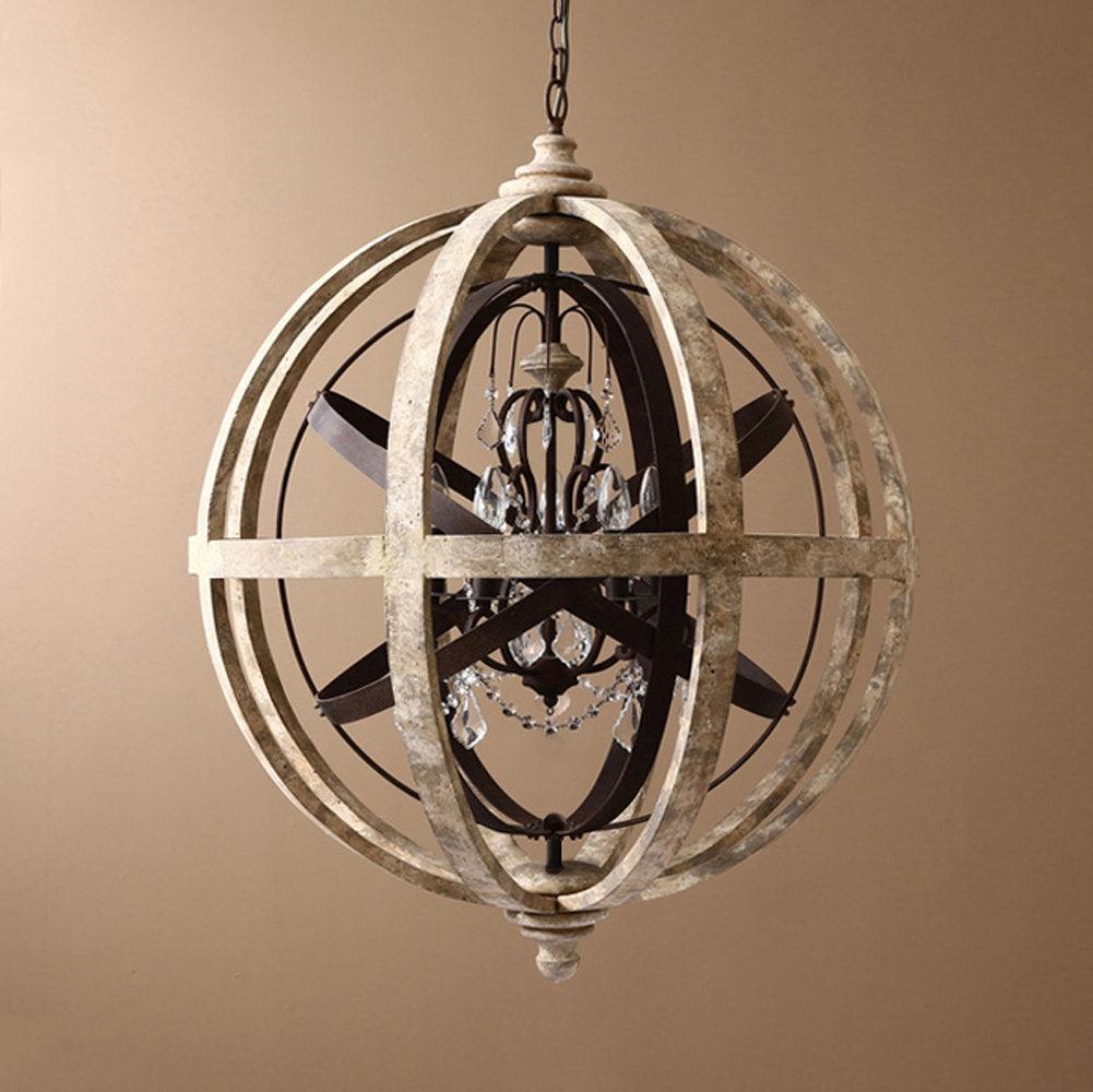 Lustra Chandelier Globe Rétro avec Bois Vieilli - Neutralighting