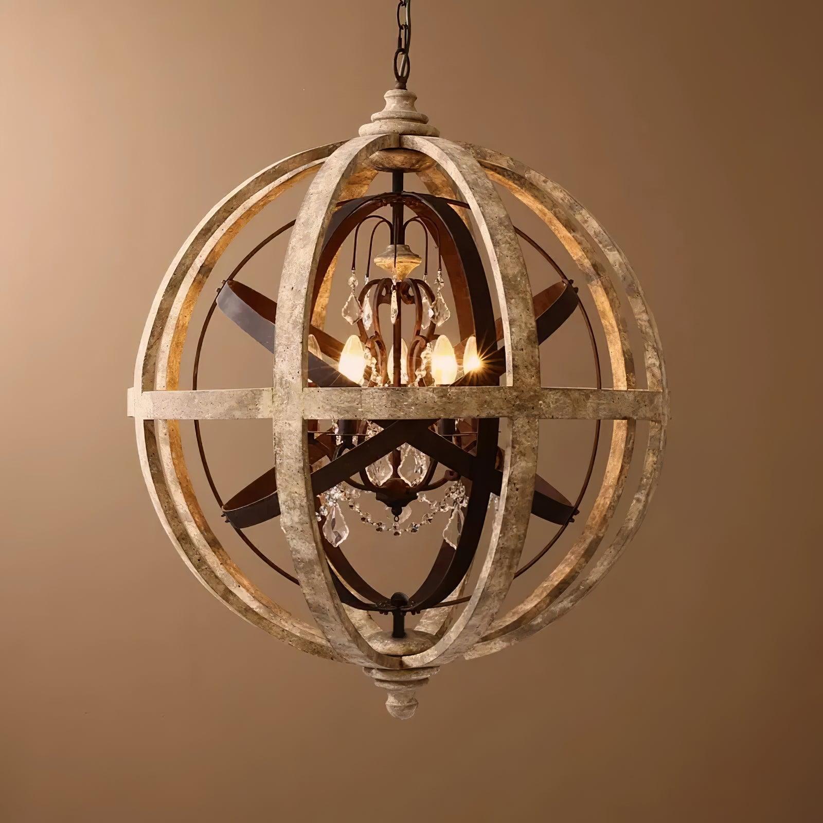 Lustra Chandelier Globe Rétro avec Bois Vieilli - Neutralighting