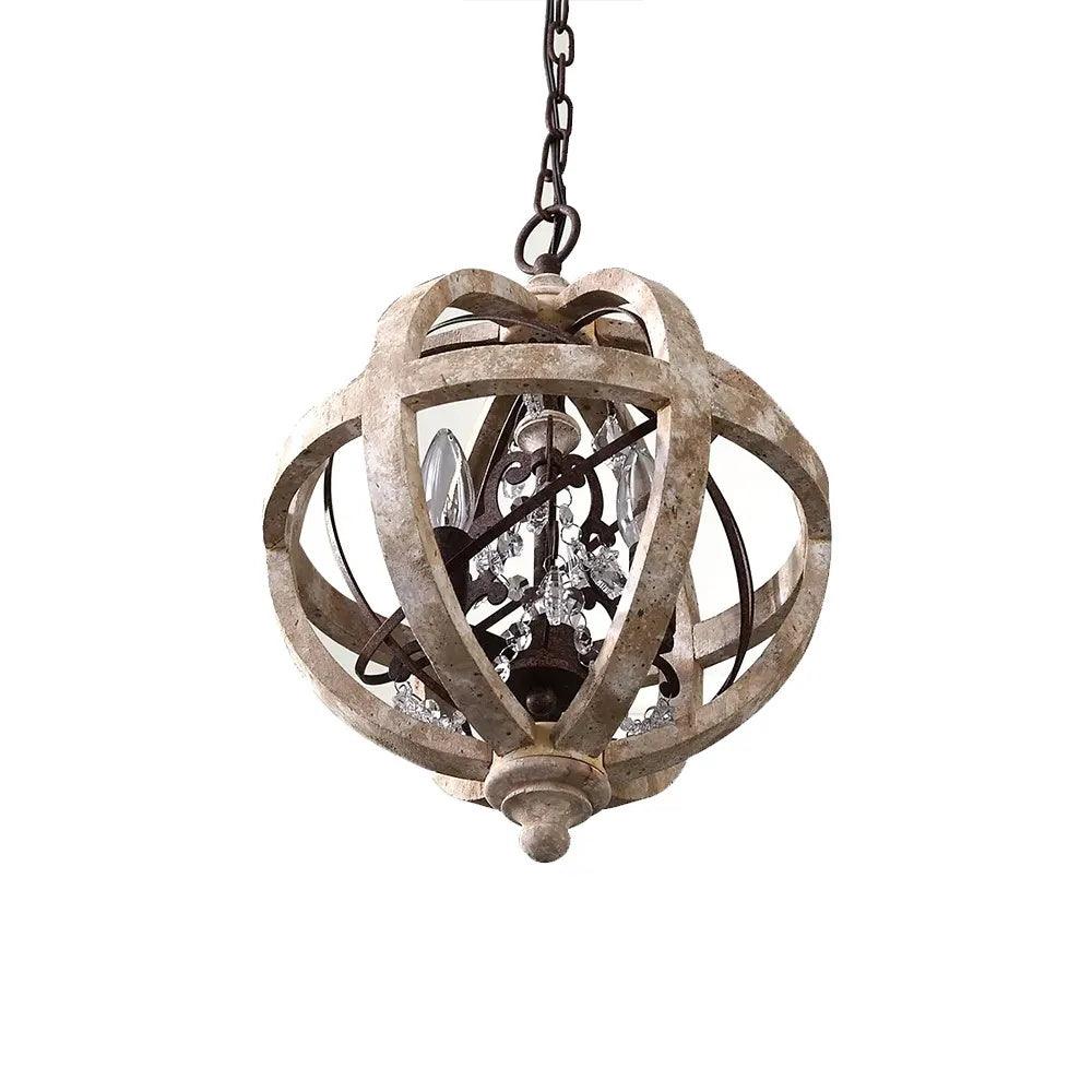 Lustra Chandelier Globe Rétro avec Bois Vieilli - Neutralighting