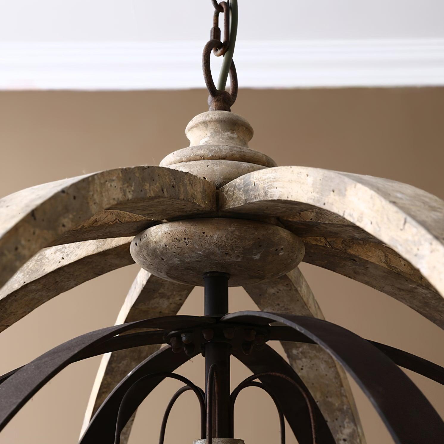 Lustra Chandelier Globe Rétro avec Bois Vieilli - Neutralighting
