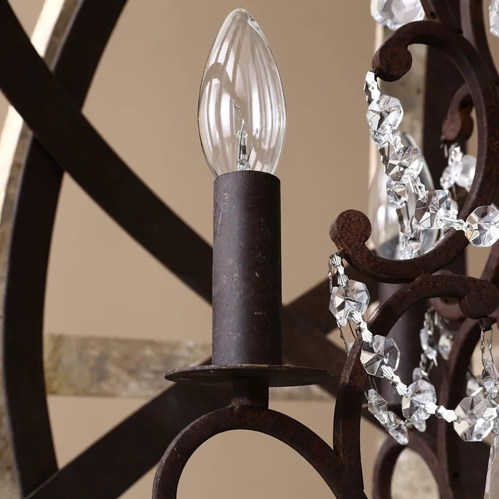 Lustra Chandelier Globe Rétro avec Bois Vieilli - Neutralighting