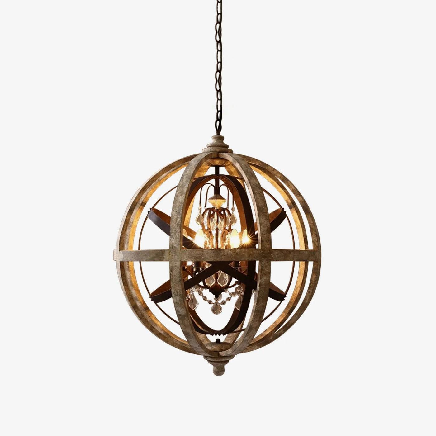 Lustra Chandelier Globe Rétro avec Bois Vieilli - Neutralighting