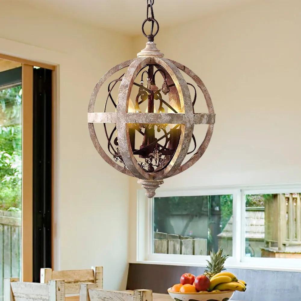 Lustra Chandelier Globe Rétro avec Bois Vieilli - Neutralighting