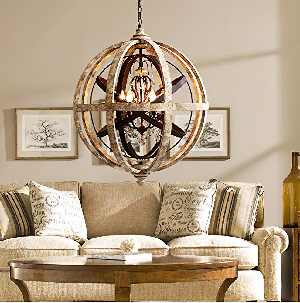 Lustra Chandelier Globe Rétro avec Bois Vieilli - Neutralighting