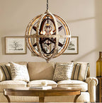 Lustra Chandelier Globe Rétro avec Bois Vieilli - Neutralighting