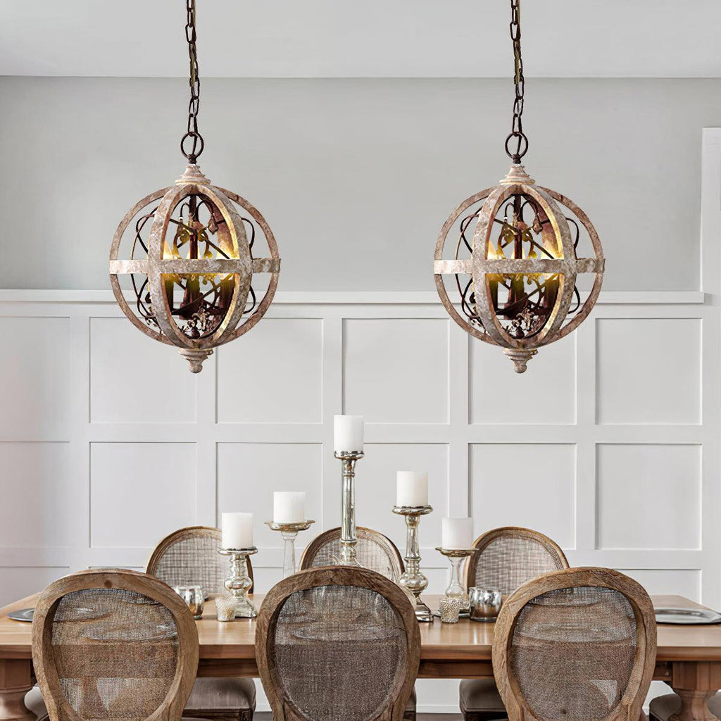 Lustra Chandelier Globe Rétro avec Bois Vieilli - Neutralighting