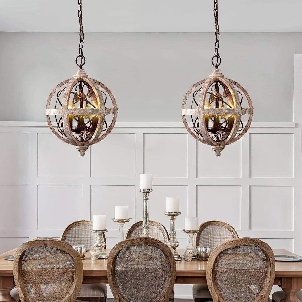 Lustra Chandelier Globe Rétro avec Bois Vieilli - Neutralighting