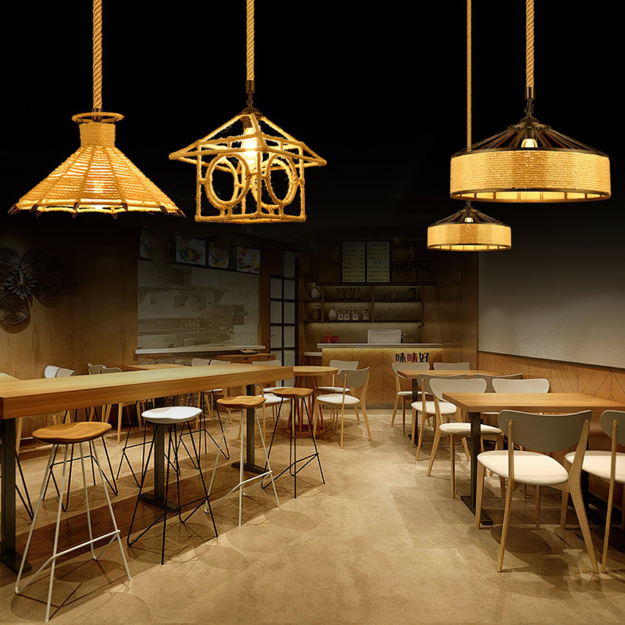 Alshaan Lampe Suspension Exquise en Corde de Chanvre Rétro - Neutralighting