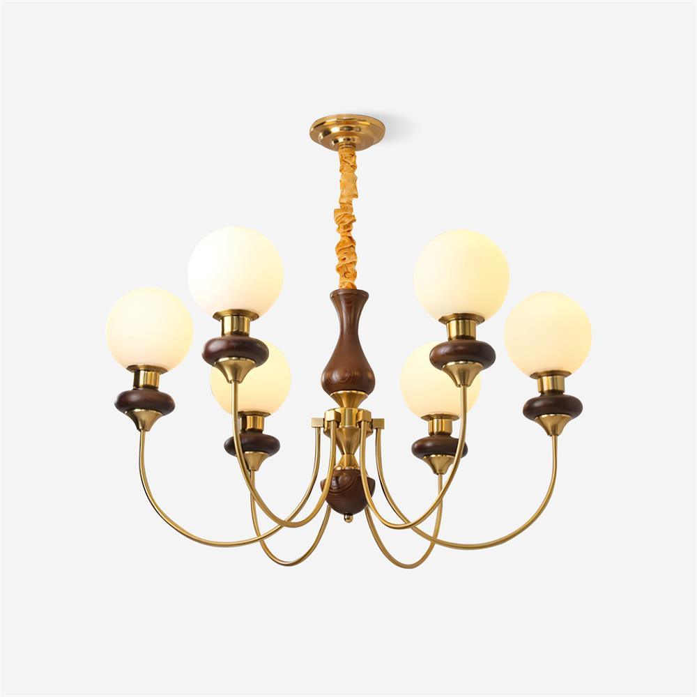 Lustra Lustre Laiton Bras Courbés Noyer Vintage Élégant - Neutralighting