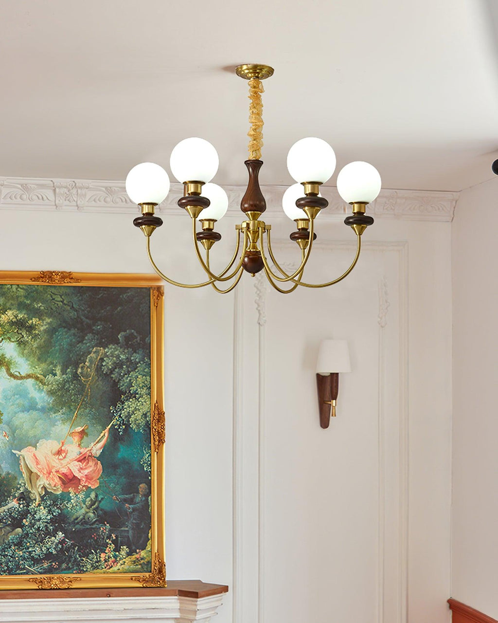 Lustra Lustre Laiton Bras Courbés Noyer Vintage Élégant - Neutralighting