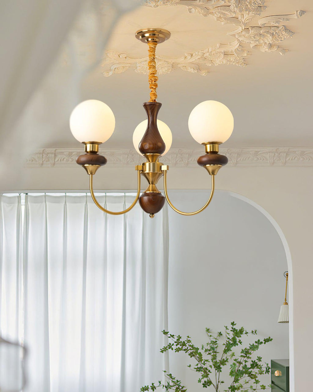 Lustra Lustre Laiton Bras Courbés Noyer Vintage Élégant - Neutralighting