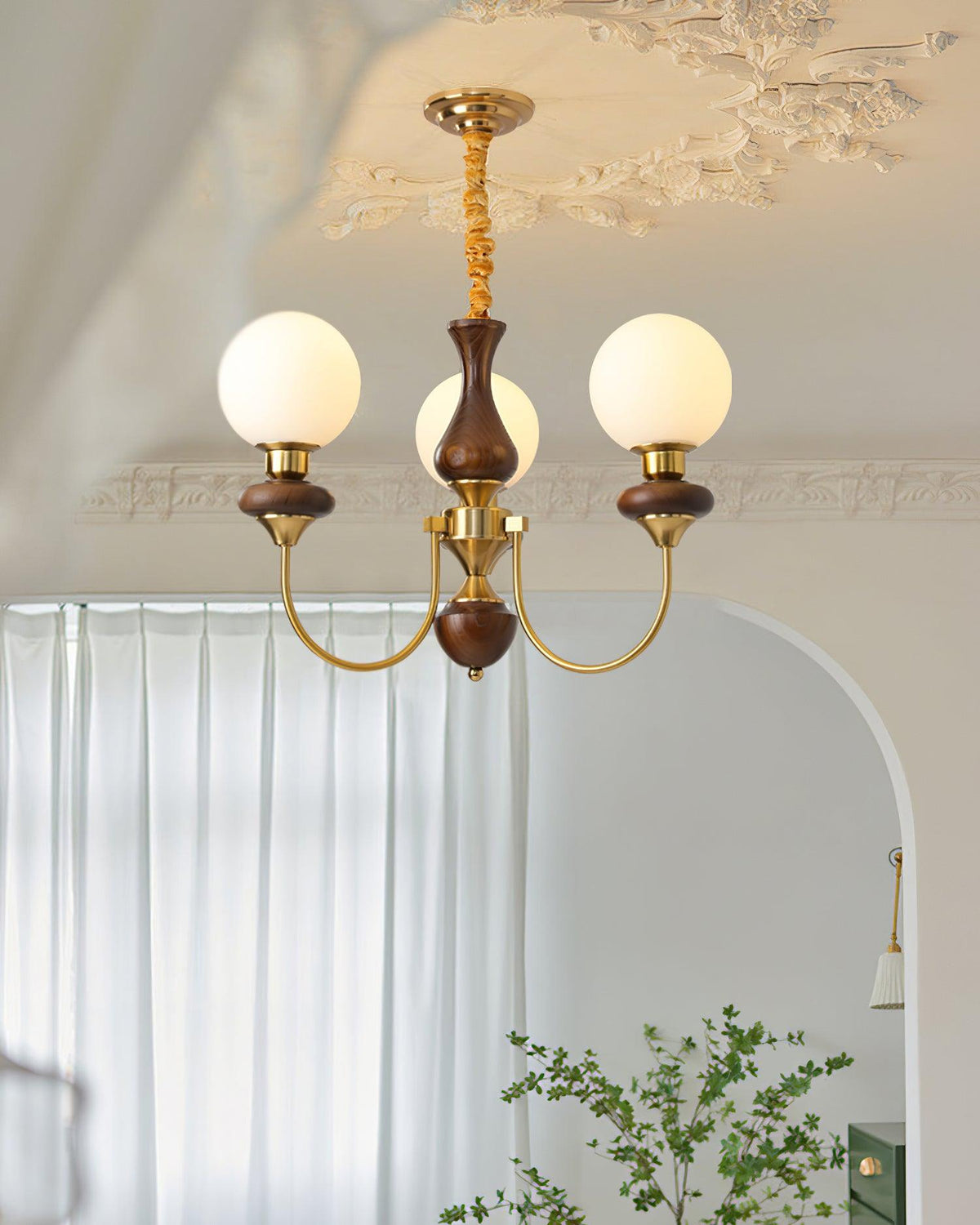 Lustra Lustre Laiton Bras Courbés Noyer Vintage Élégant - Neutralighting