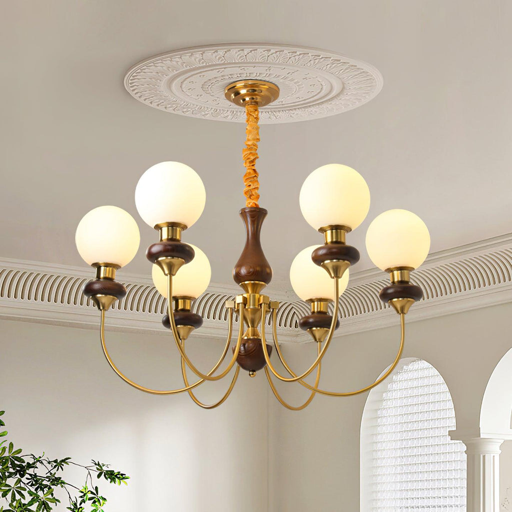 Lustra Lustre Laiton Bras Courbés Noyer Vintage Élégant - Neutralighting