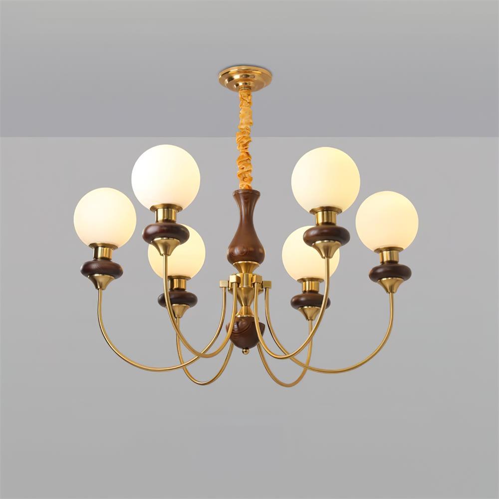 Lustra Lustre Laiton Bras Courbés Noyer Vintage Élégant - Neutralighting