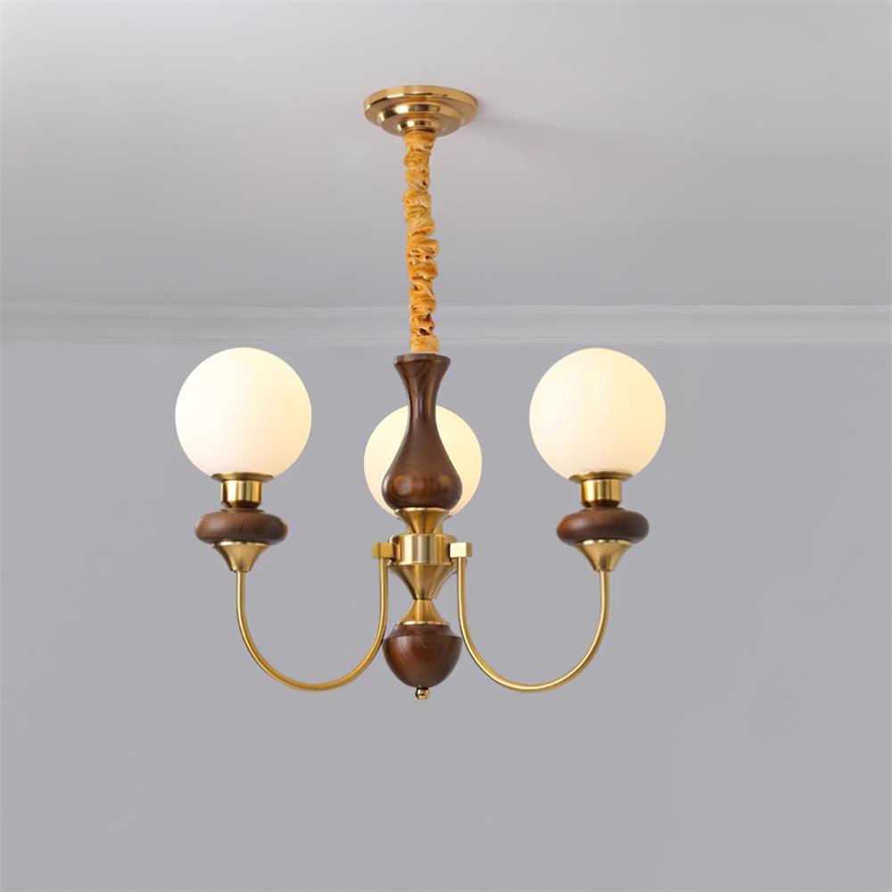Lustra Lustre Laiton Bras Courbés Noyer Vintage Élégant - Neutralighting