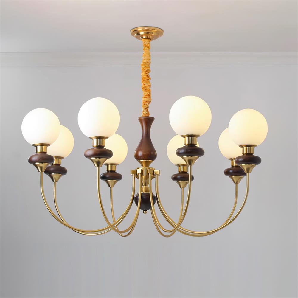 Lustra Lustre Laiton Bras Courbés Noyer Vintage Élégant - Neutralighting