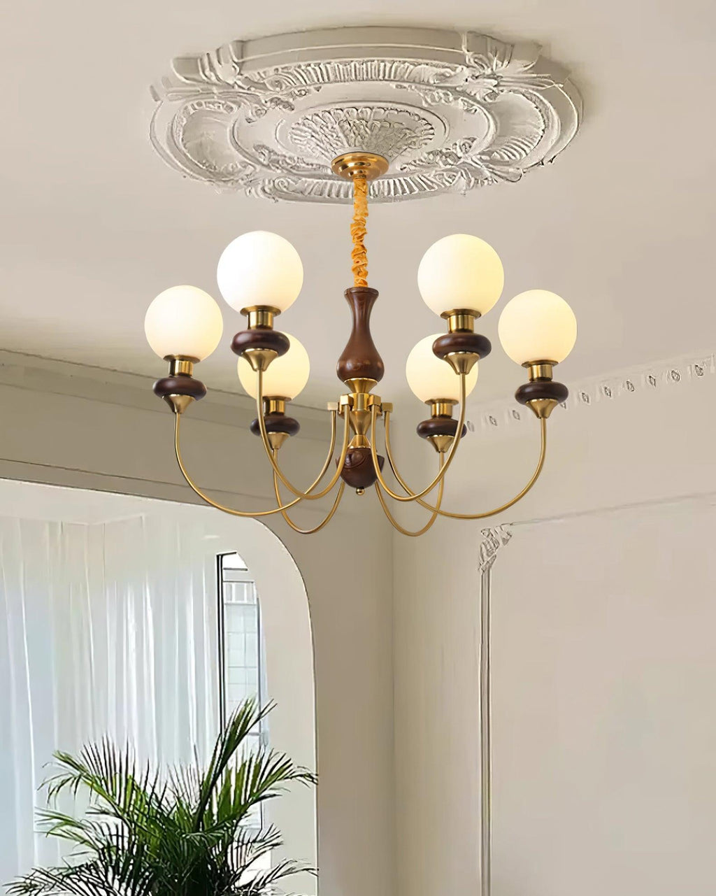 Lustra Lustre Laiton Bras Courbés Noyer Vintage Élégant - Neutralighting