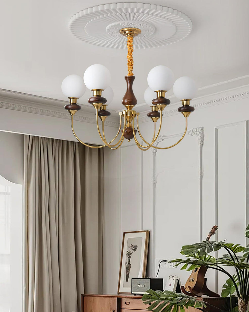 Lustra Lustre Laiton Bras Courbés Noyer Vintage Élégant - Neutralighting